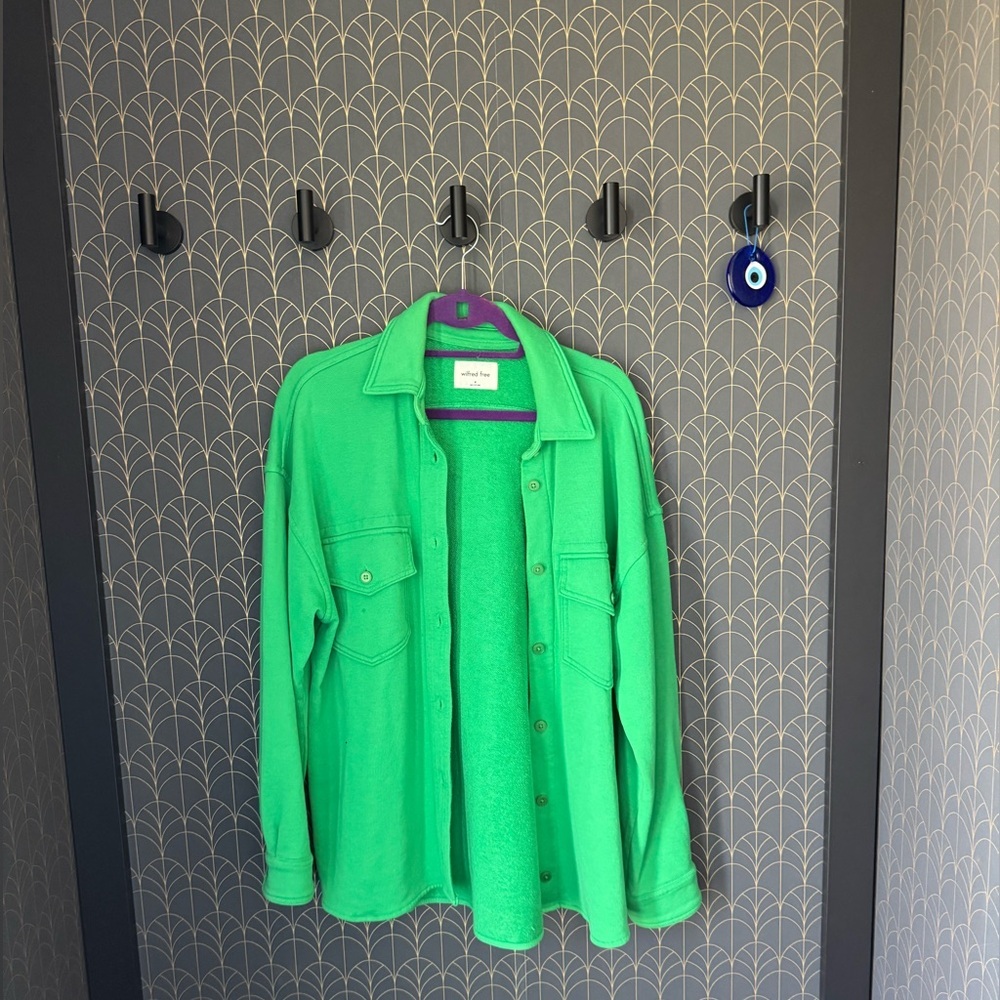 Wilfred Vibrant Green Button-Front Knit Shirt Jacket
